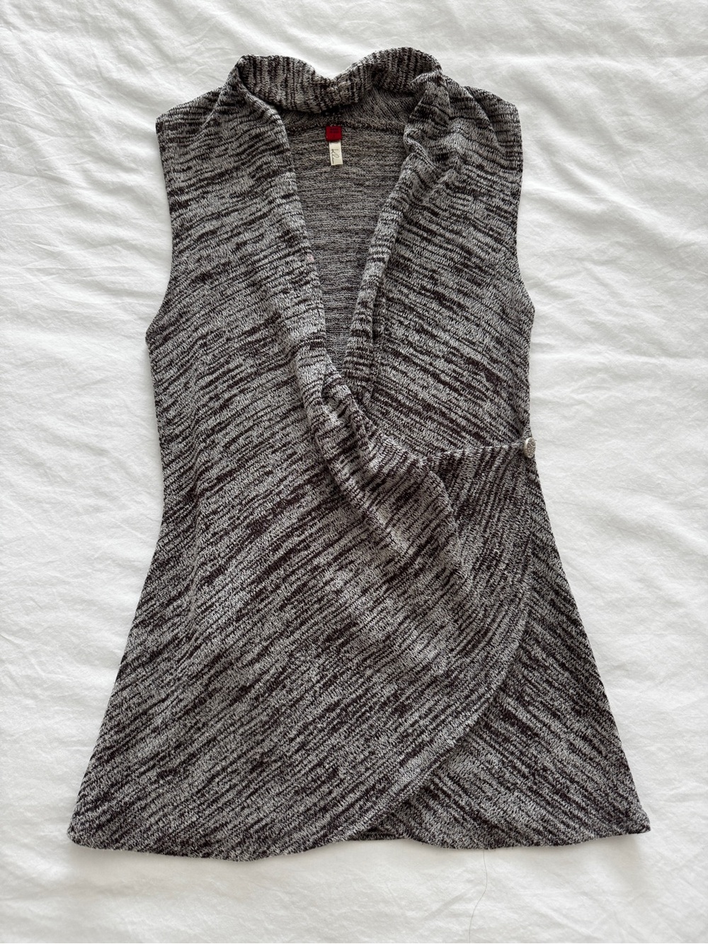 Sleeveless Knit Wrap Cardigan - Gray Marled